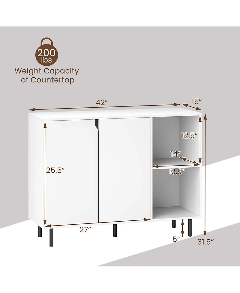 Costway Kitchen Sideboard Buffet with Adjustable Shelves 2 Doors Sturdy Metal Legs