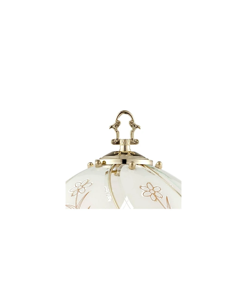 Regency Hill Traditional Accent Table Lamp 15" High Set of 2 Polished Brass Etched Glass Shade Touch On Off Bedroom House Bedside