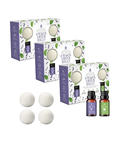 Pursonic Wool Dryer Balls Bundle - 3-Pack of Durable Laundry Balls Made from Pure New Zealand Wool + Lavender and Peppermint Essential Oils