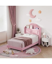 gaomon Twin Velvet Platform Bed with Wingback And Led