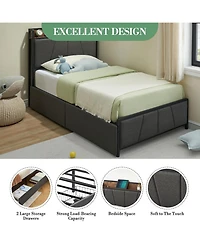 gaomon Twin Upholstered Bed with Storage Headboard, 2 Drawers and Usb
