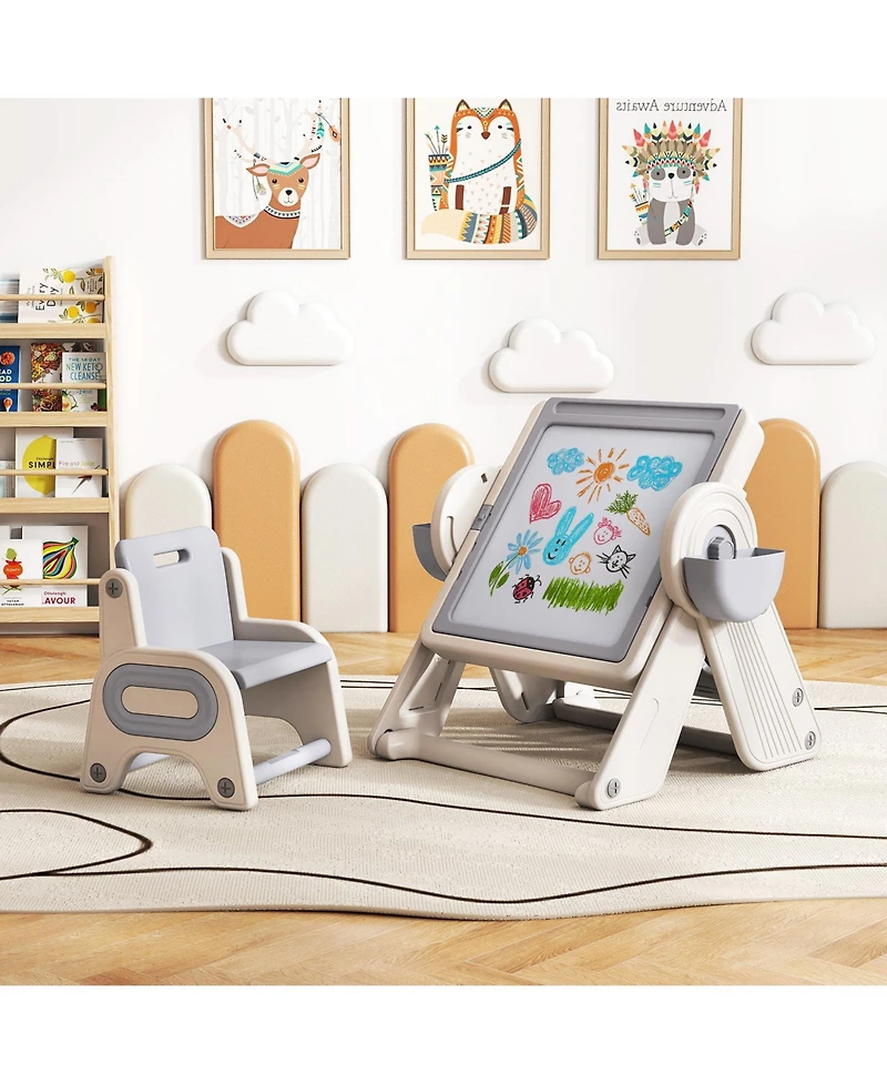 Slickblue 6 1 Children Table and Chair Set with Folding Art Easel