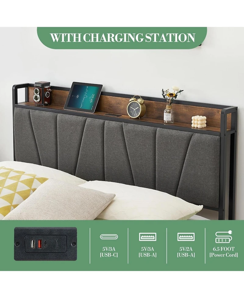 gaomon Queen Upholstered Bed with Storage Headboard, 2 Drawers