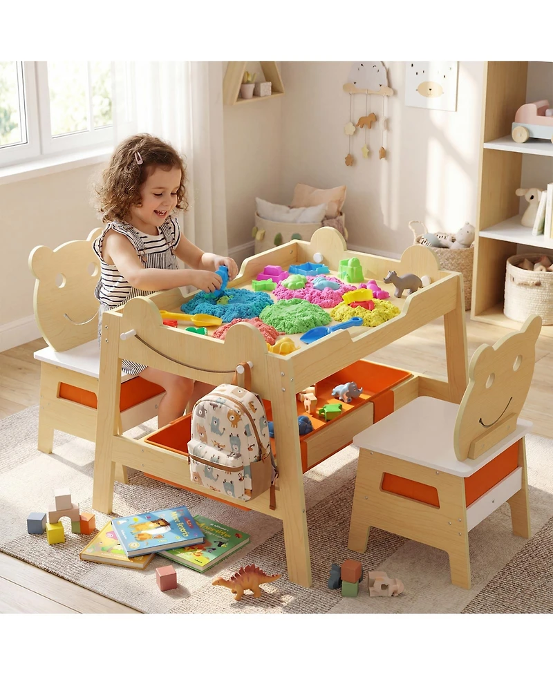 Slickblue Kids Art Desk Table Set with Reversible Chalkboard