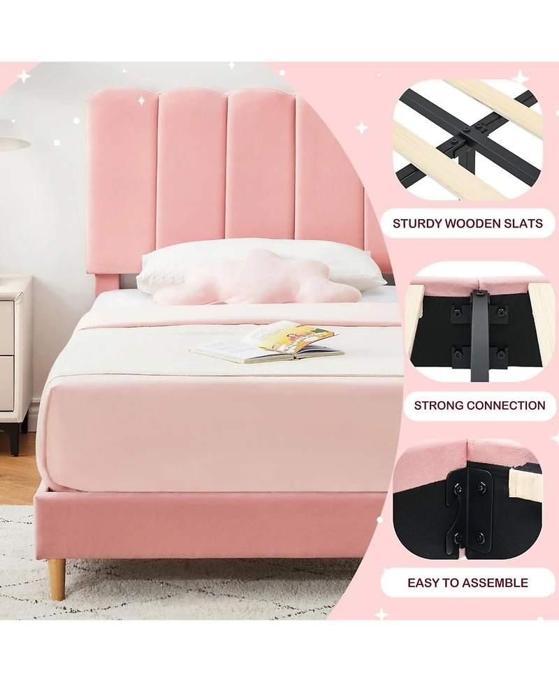 gaomon Twin Upholstered Bed, Crystal Tufted Wave Headboard