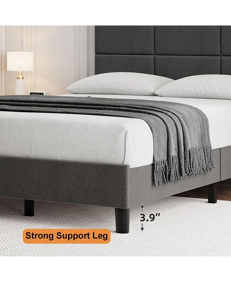 gaomon King Linen Platform Bed with Headboard, 700 lb Support