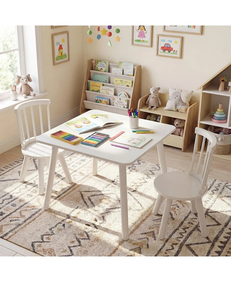 Slickblue 3 Piece Kids Table and Chair Set Solid Pine Wood Furniture