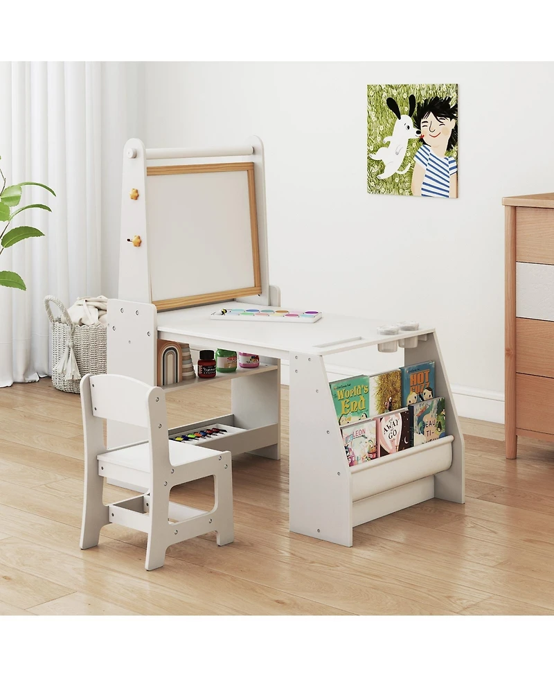 Slickblue Kids Art Station Table and Chair Set with Easel and Study Space