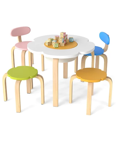 Slickblue Flower Shape Children Play Table Set with Chairs and Stools Wood