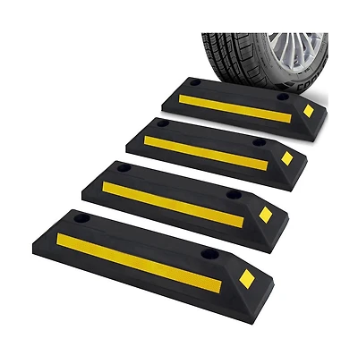 Pyle Set of 4 Heavy-Duty Parking Curb Tire Stops for Cars and Trucks