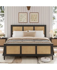gaomon King Rattan Platform Bed with Headboard