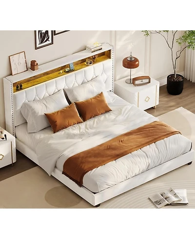gaomon Upholstered Bed with Led And Charging Station