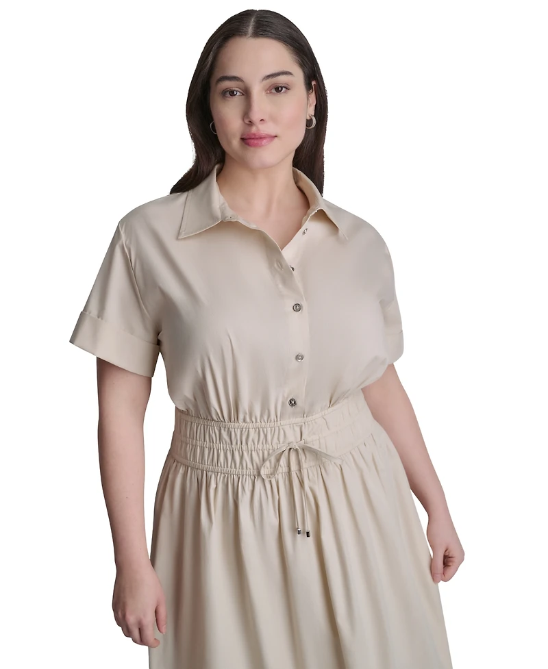 Dkny Plus Short-Sleeve Smocked Shirt Dress