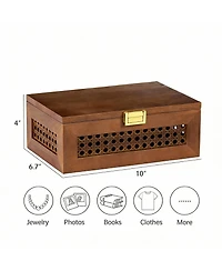 Yigii Small Rattan Storage Box with Lid for Keepsakes and Accessories