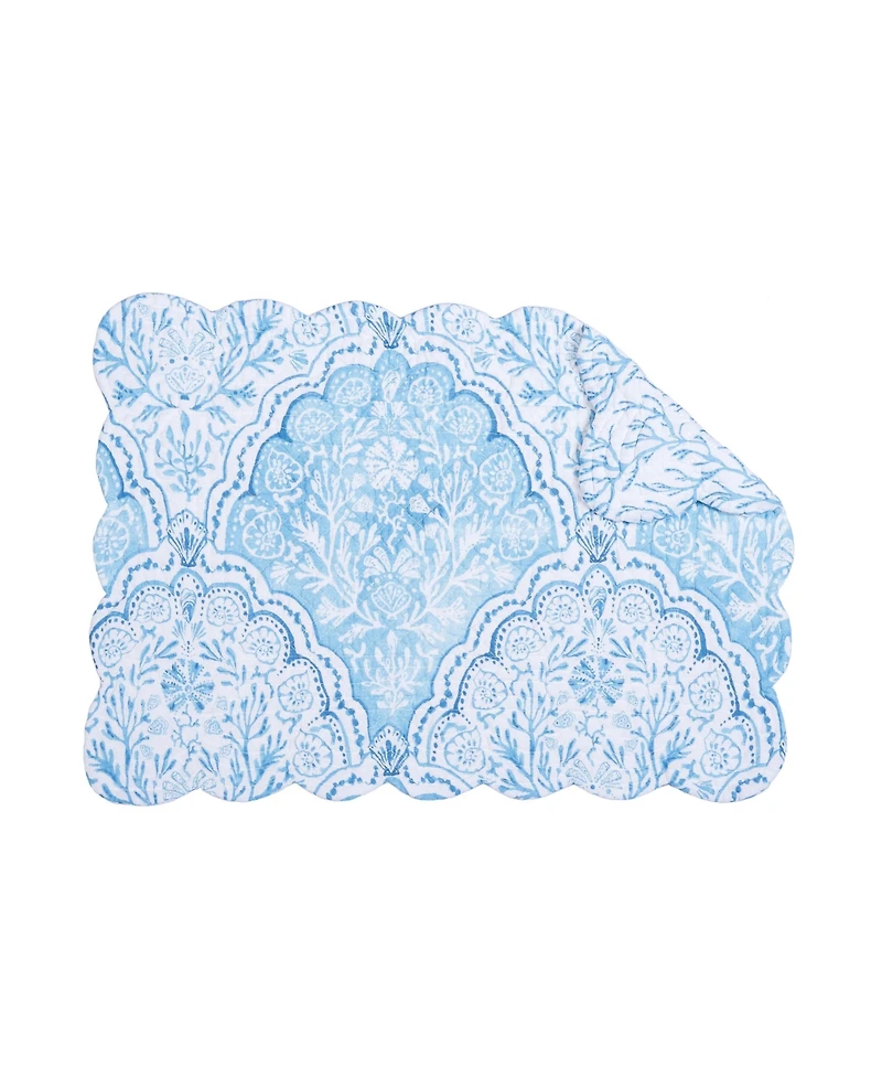 C&F Home Chinoiserie Coast Reversible Machine Washable Scallop Quilt Placemats Set of 6