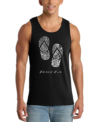 La Pop Art Men's Flip Flops Beach Bum Word Graphic Tank Top