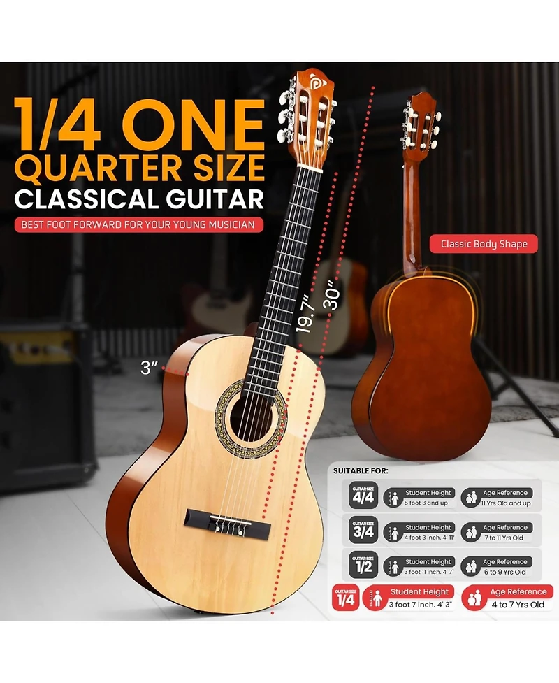Pyle 1/4 Size Beginner Acoustic Guitar Kit – 30" All-Wood Junior Acoustic Guitar for Kids & Adults, Lightweight Student Instrument