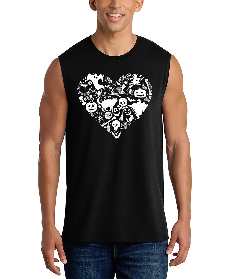 La Pop Art Men's Skull Pattern Heart Word Graphic Tank Top