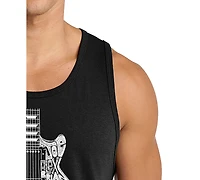 La Pop Art Men's Electric Guitar Circular Word Graphic Tank Top