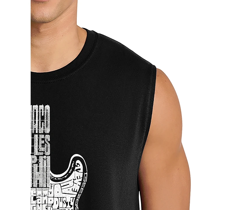 La Pop Art Men's Electric Guitar Typography Word Graphic Tank Top