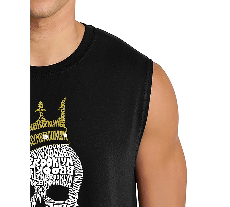 La Pop Art Men's Crowned Skull Typography Word Graphic Tank Top
