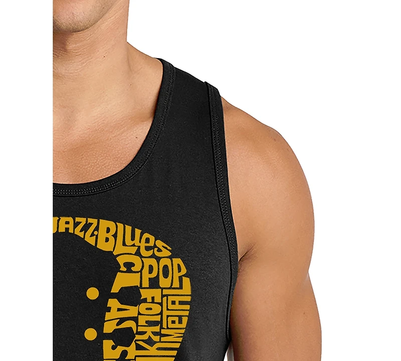 La Pop Art Men's Electric Guitar Neck Circular Word Graphic Tank Top