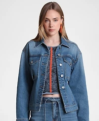 Avec Les Filles Women's Cotton-Blend Back Cinch Denim Jacket
