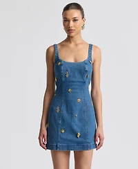 Avec Les Filles Women's Denim Charm Applique Mini Dress