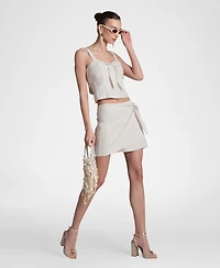 Avec Les Filles Women's Viscose-Blend Tie Front Top