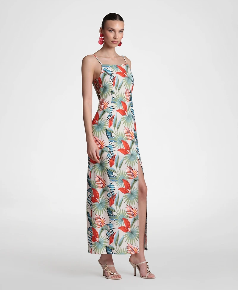 Avec Les Filles Women's Linen-Blend Maxi Slit Front Dress
