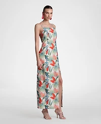 Avec Les Filles Women's Linen-Blend Maxi Slit Front Dress