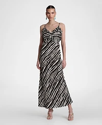 Avec Les Filles Women's Viscose-Blend Braided Tie Ruffle Maxi Dress