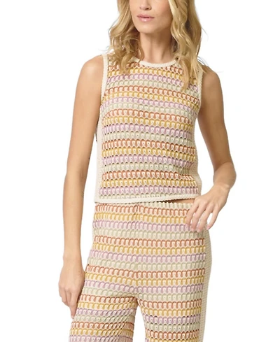 Central Park West Women's Celine Rainbow Crochet Button Back Shell