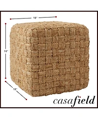 Casafield Seagrass Cube Ottoman, Square Handwoven Pouf, Indoor Boho Home Decor for Living Room, Apartment