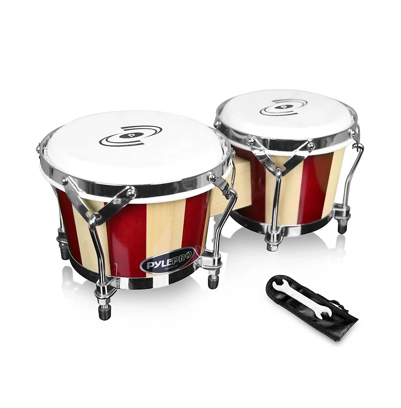 Pyle Hand-Crafted Wooden Bongos - Bongo Drums
