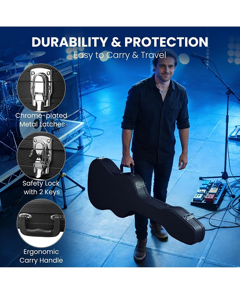 Yescom Electric Guitar Wood Case for Stratocaster Style with Folding Guitar Stand