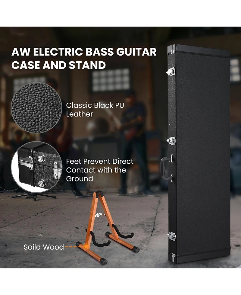 Yescom Rectangular Electric Bass Guitar Case Hard Shell with Folding Guitar Stand