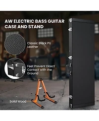 Yescom Rectangular Electric Bass Guitar Case Hard Shell with Folding Guitar Stand