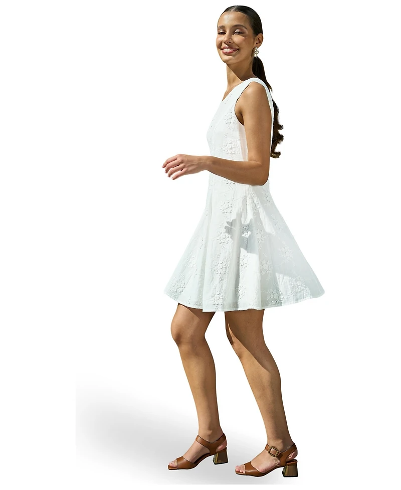 Yumi Women's Cotton Applique Flower Swing Shift Dress