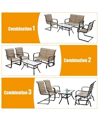 Gymax 4Pieces Patio Conversation Set Cotton Padded Furniture Set with Swing Glider Loveseat