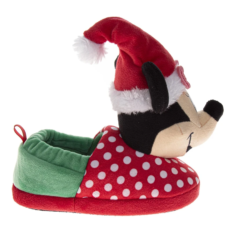 Disney Minnie Mouse Girls' Christmas Slippers Cozy, Plush, and Festive Santa House Shoes (Toddler Sizes 5-10 / Little Kid 11-12)