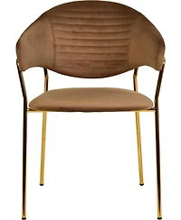 LeisureMod Bella Dining Chair With Arms Upholstered Leather/Velvet Accent Ergonomic Durable Stainless Steel Base for Modern Kitchen, Living Room