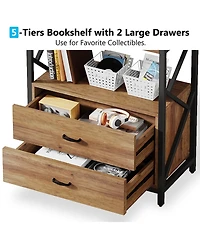Slickblue 70.86 Inch Industrial Bookshelf with 5 Tier Shelves and 2 Drawers