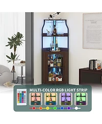 gaomon 4 Tier Corner Wine Rack with Glass Holder and Storage Shelves for Living Room