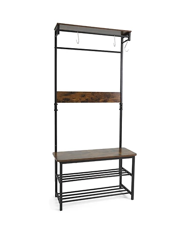 Slickblue 4-in-1 Hall Tree Coat Rack with Shoe Bench and Hooks