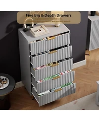 homfan Modern Fluted 5 Drawer Dresser - 48" Tall Wooden Chest with Deep Storage, Wide Top, Organizer for Bedroom, Living Room, Hallway, Kids Room