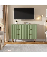 homfan Modern Fluted 6 Drawer Dresser - Wide Wooden Chest with Deep Drawers Double Tv Stand for Bedroom, Living Room, Hallway, Kids Room