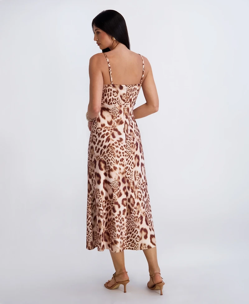 Siena Women's Animal Print Satin Midi Dress