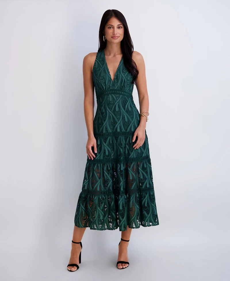 Siena Women's Heavy Lace Halter Tiered Dress