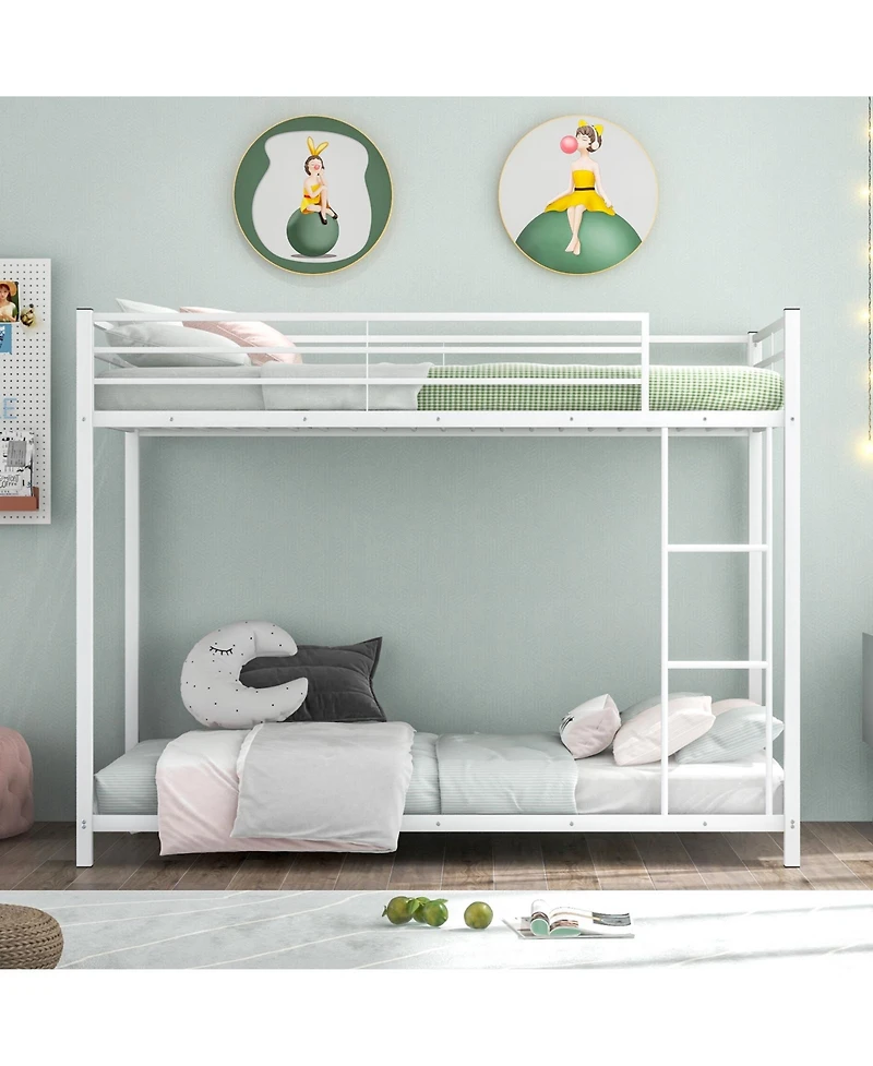 Gymax Twin Over Twin Bunk Bed Frame Platform W/Guard Rails and Side Ladder